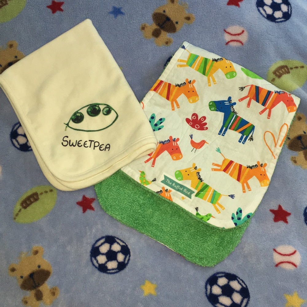 Boys baby fleece blanket and burp cloths